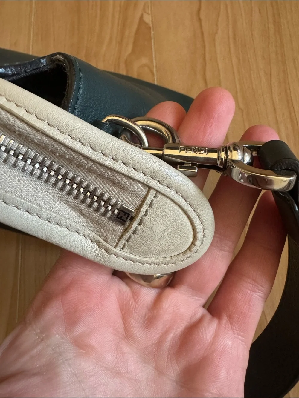 Fendi By The Way Satchel in Small, Dark Green Leather Crossbody with Pink Tag